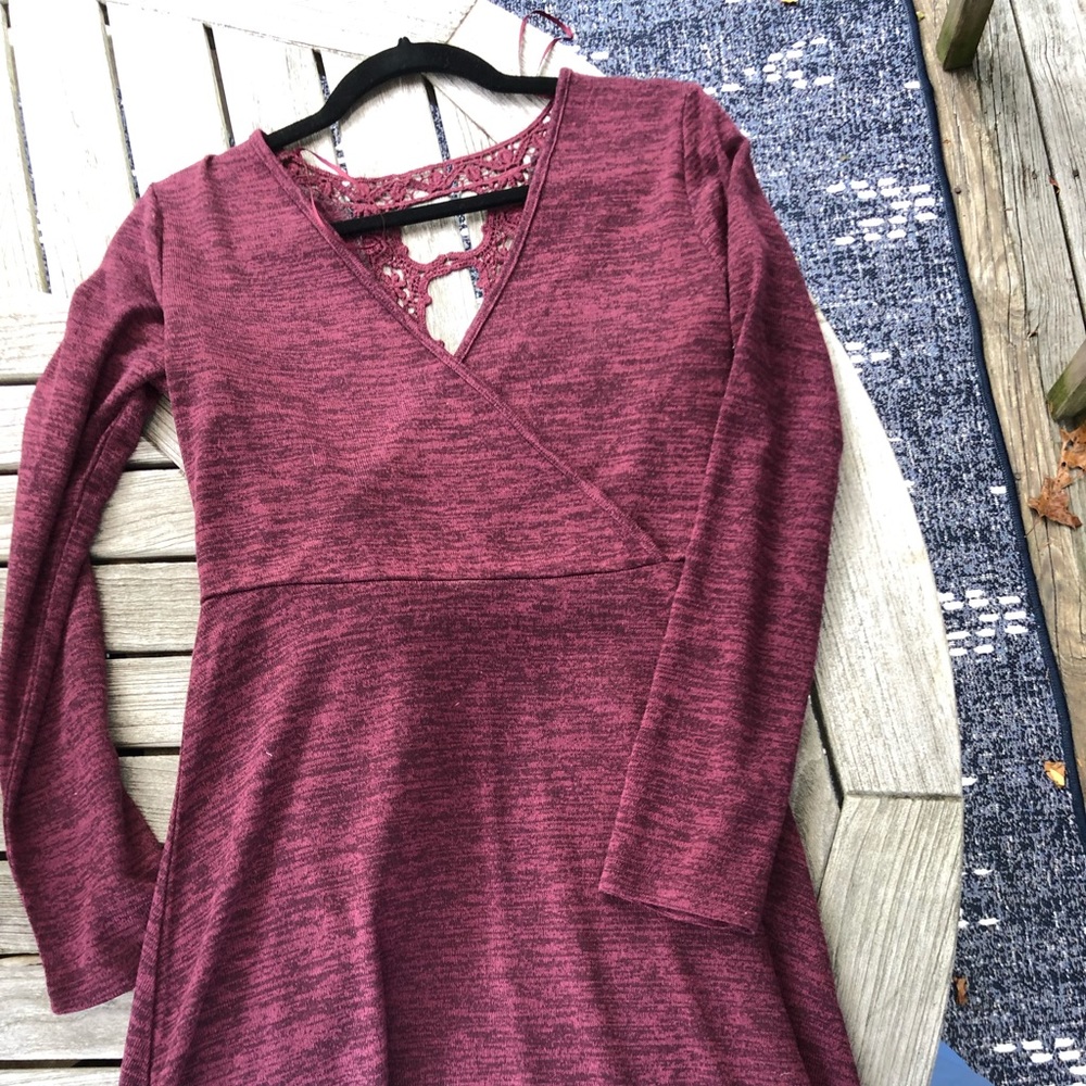 Francesca’s Maroon Sweater Dress With Lace